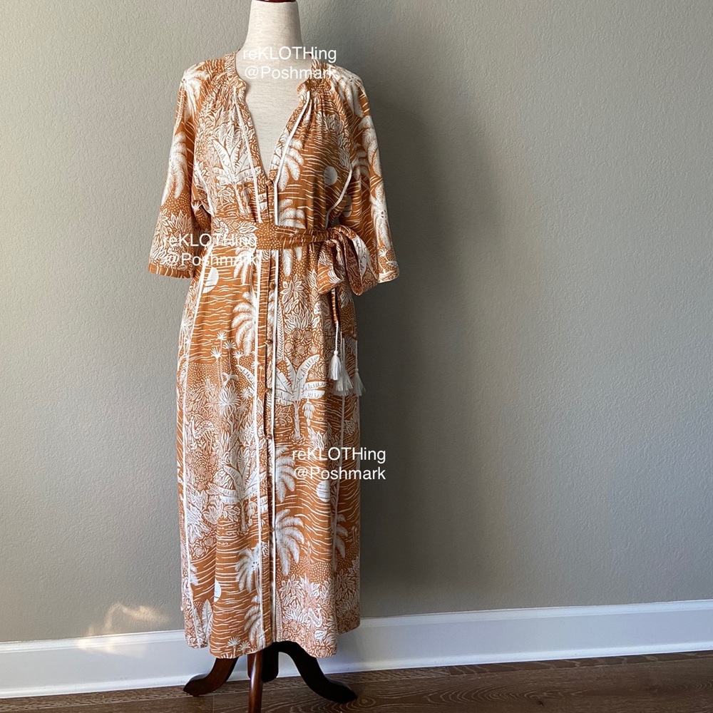 🛍H&M Kaftan Linen-blend Terracotta Midi Maxi Dres - Picture 5 of 16